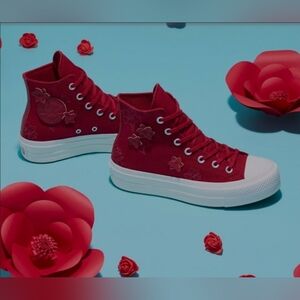 Converse Red High-Top Sneakers with Floral 3D Design size 7.5 NWT